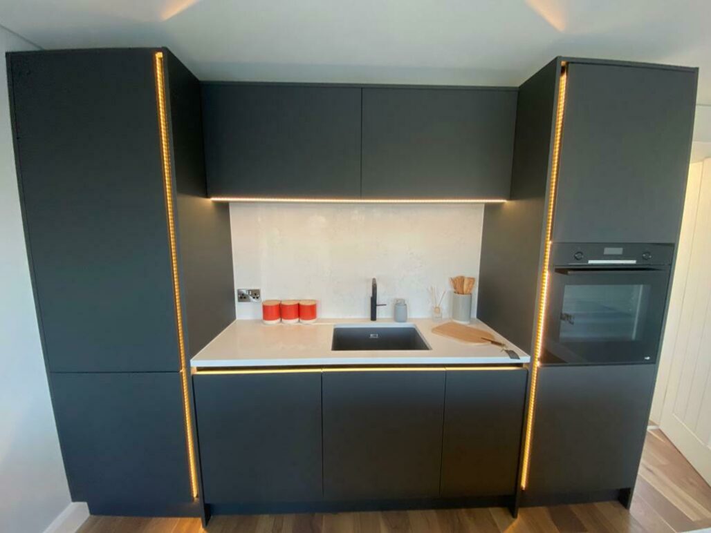 R500 houseboat Chertsey Marina designer kitchen with branded appliances