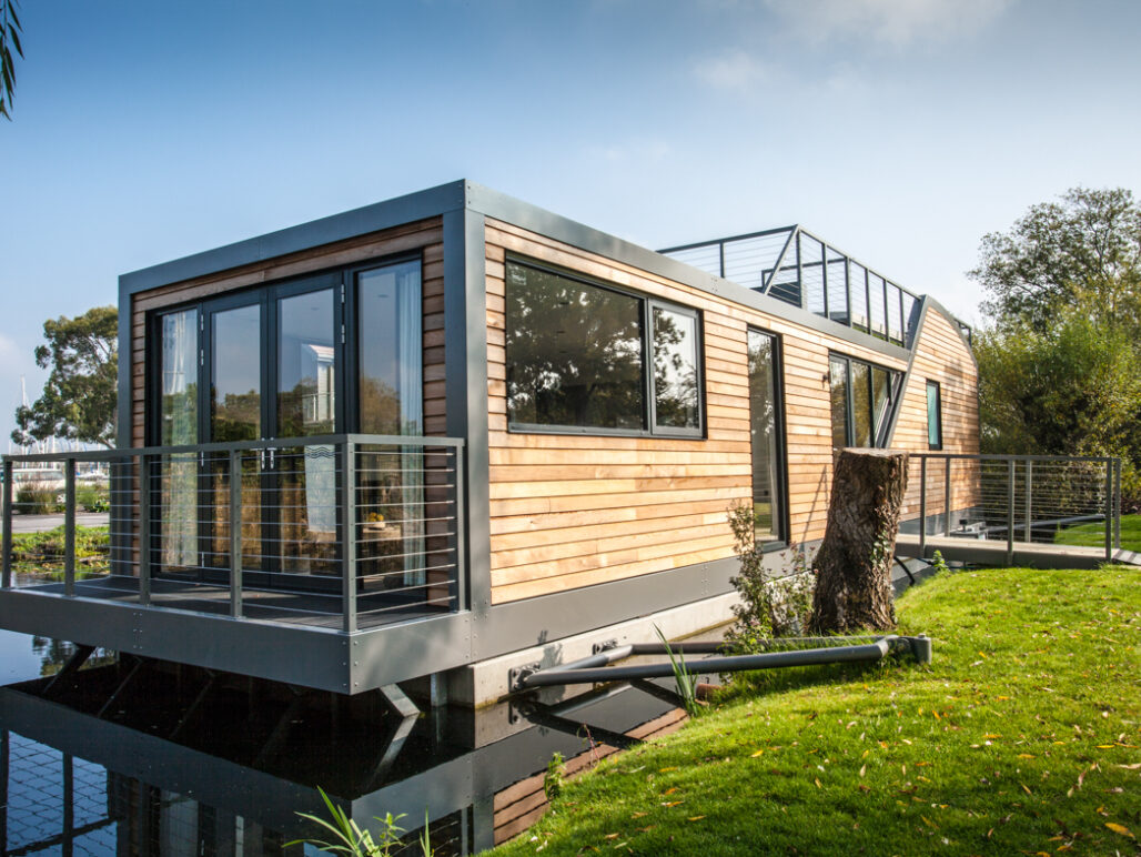R750 houseboat Chichester Marina front and side elevation and roof terrace