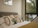 R750 houseboat Chertsey Marina double bedroom with feature window