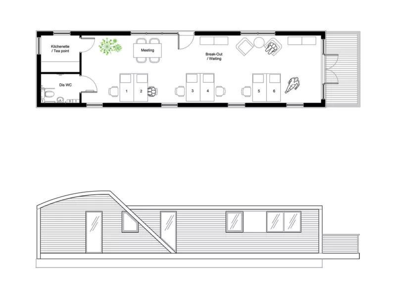 C750 Office Floor Plan and Side Elevation