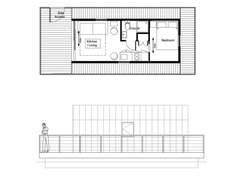 C250 floor plan and side elevation