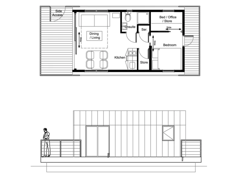 C310 floor plan and side elevation